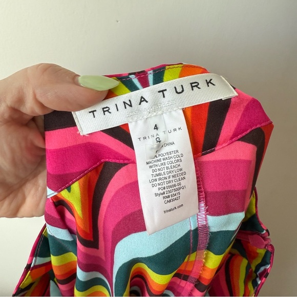 Trina Turk Spring Street Colorful Patterned High Rise Wide Leg Pants 4 - Picture 9 of 9